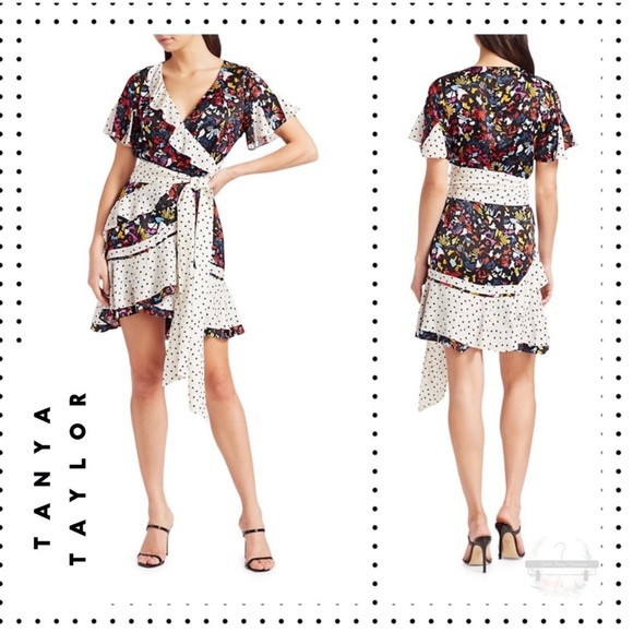 NWT Tanya Taylor - Bianka Mixed Print Wrap Mini Dress 6 - Picture 1 of 12